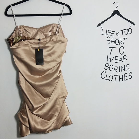 Gorgeous NWT ABS gold sequin strapless dress, 14 - Picture 4 of 8